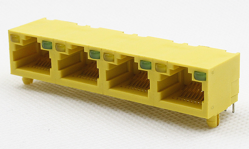 四口RJ45網(wǎng)絡母座 8P8C左黃右綠LED連接器